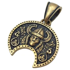 Freya goddess bronze pendant