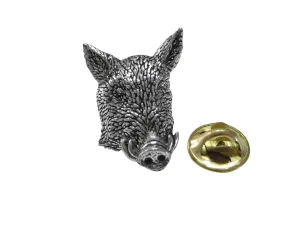 Front Looking Wild Boar Head Lapel Pin