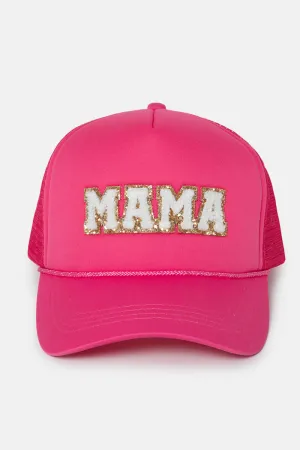 FWCAPM437 - MAMA Chenille Glitter Patch Trucker Hat