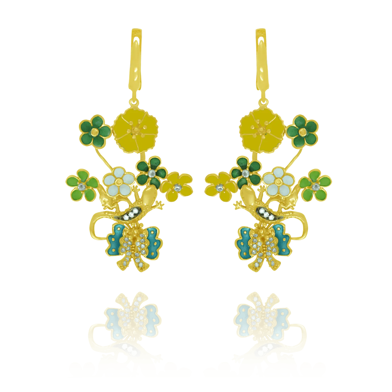 Garden Bouquet with Blossoms and Butterfly Earrings