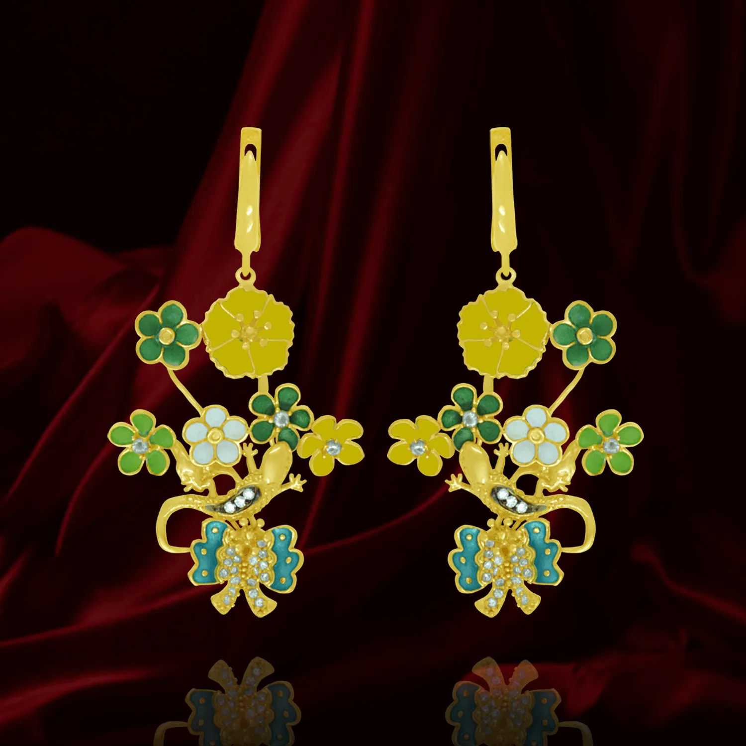 Garden Bouquet with Blossoms and Butterfly Earrings