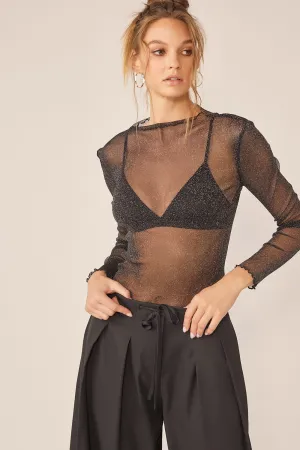 Glitter Long Sleeve Sheer Top