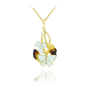 Glowing Enamel Flower and Butterfly Pendant