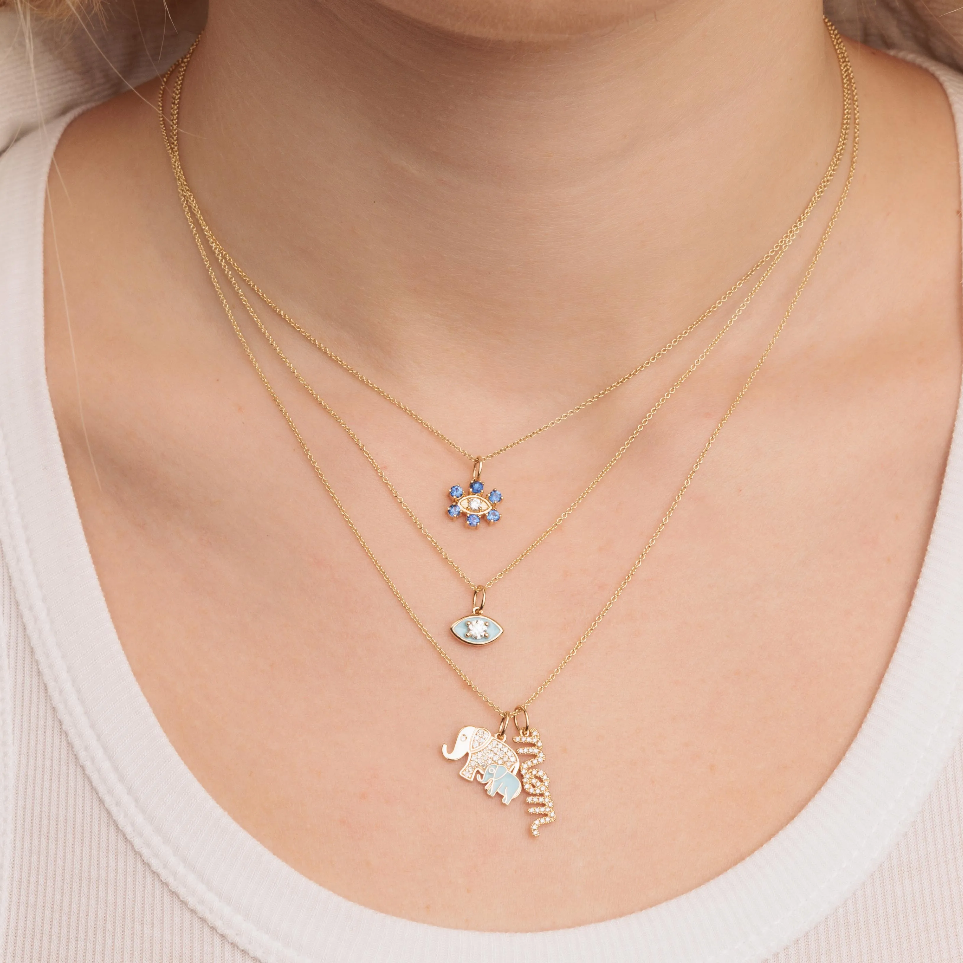 Gold & Diamond Enamel Elephant Family Charm