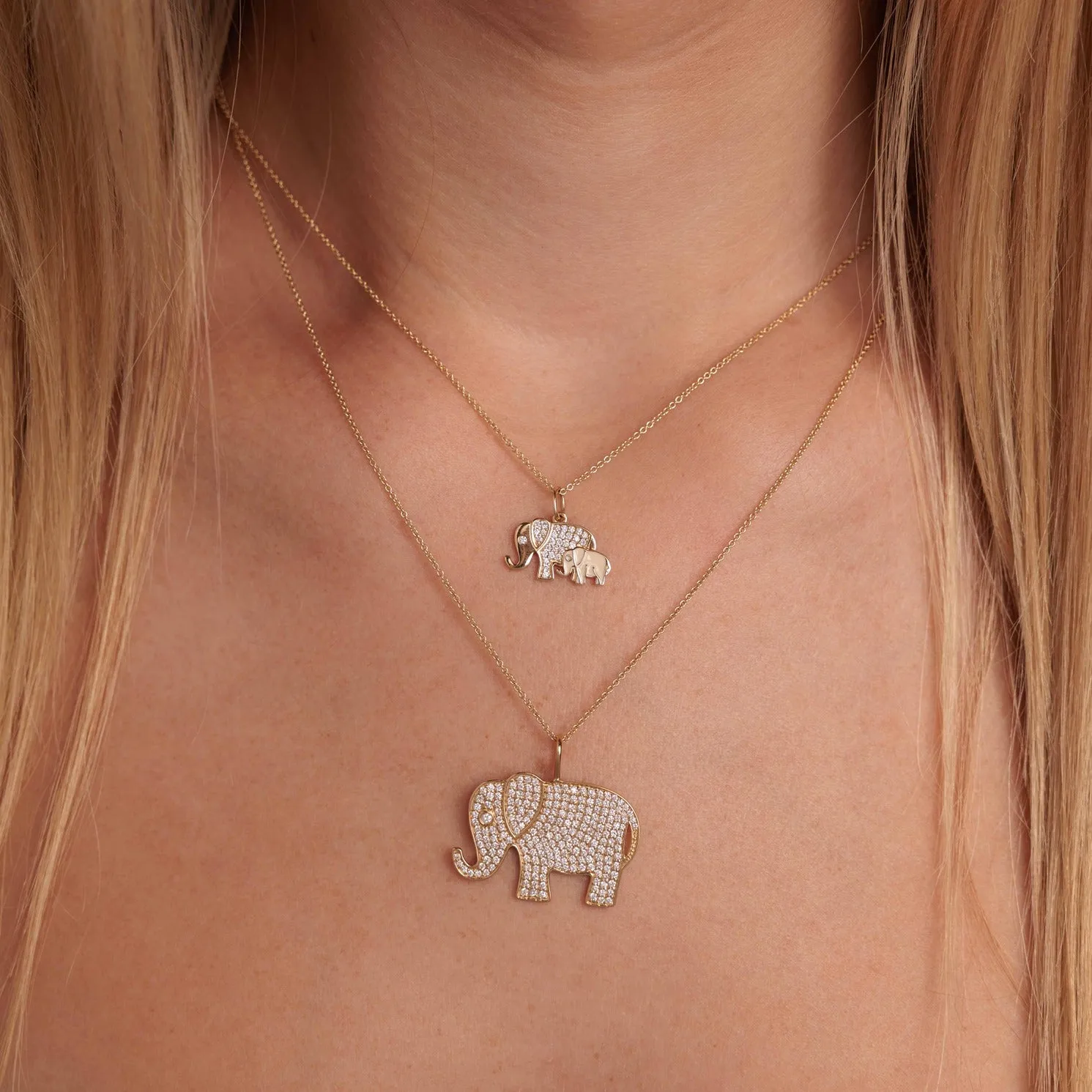 Gold & Diamond Enamel Elephant Family Charm