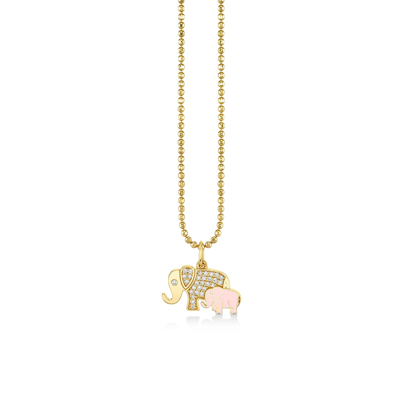 Gold & Diamond Enamel Elephant Family Charm