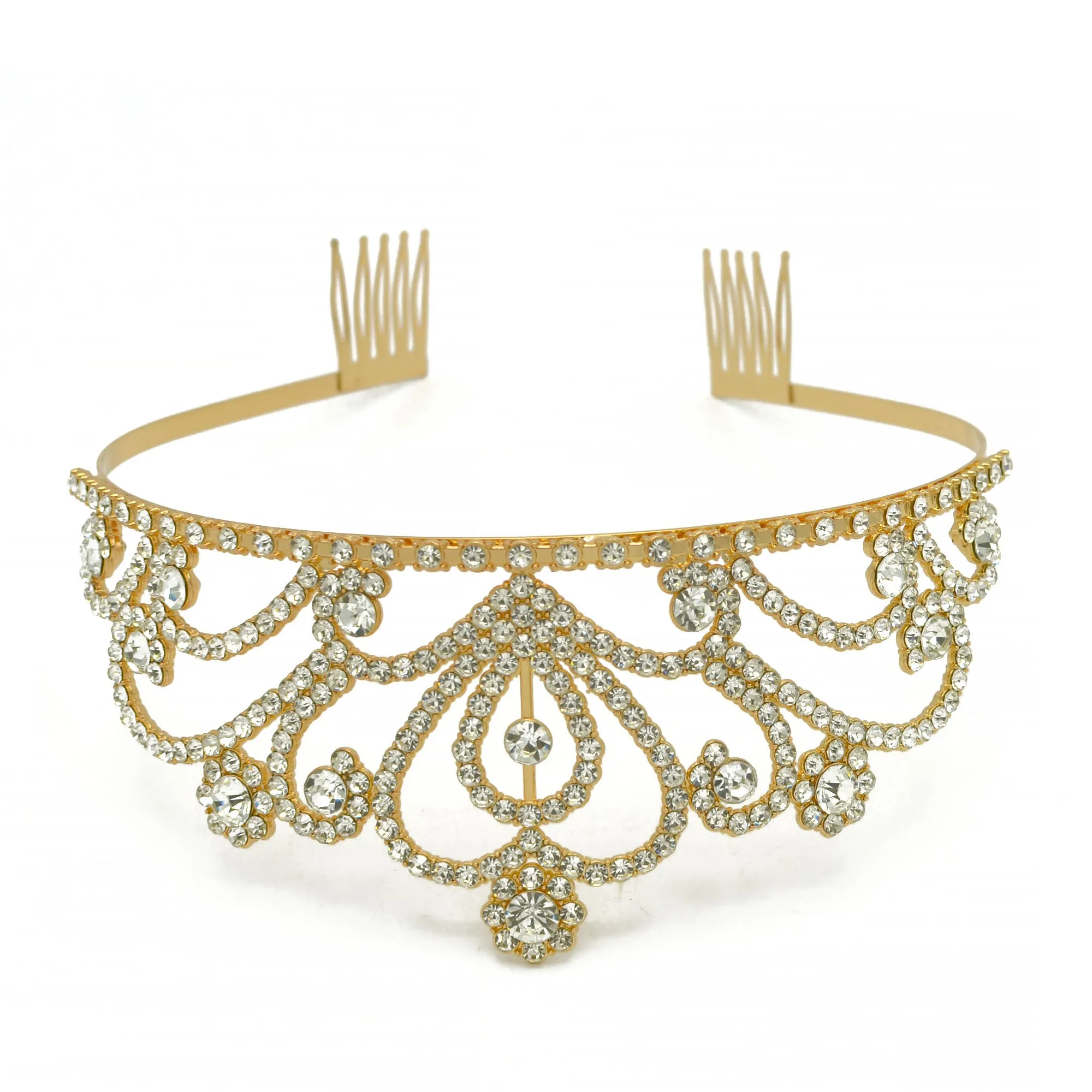 Gold Crystal head piece for Bridal crown topper hair peace #HNT90927G