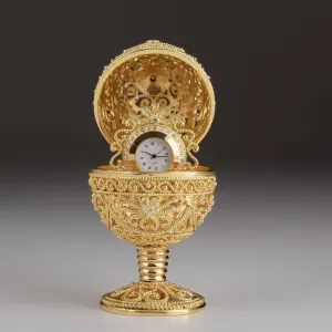 Gold Faberge Egg with Clock Inside