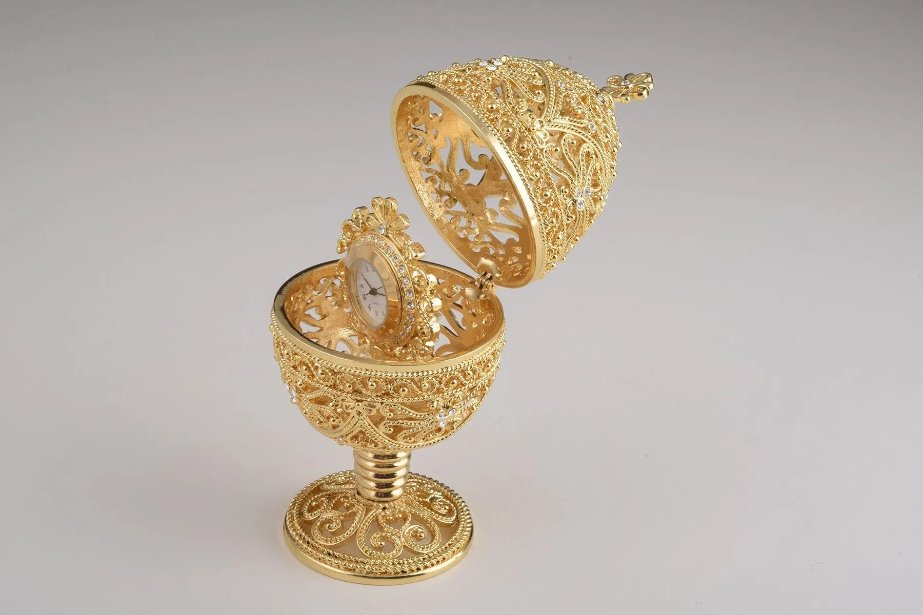 Gold Faberge Egg with Clock Inside