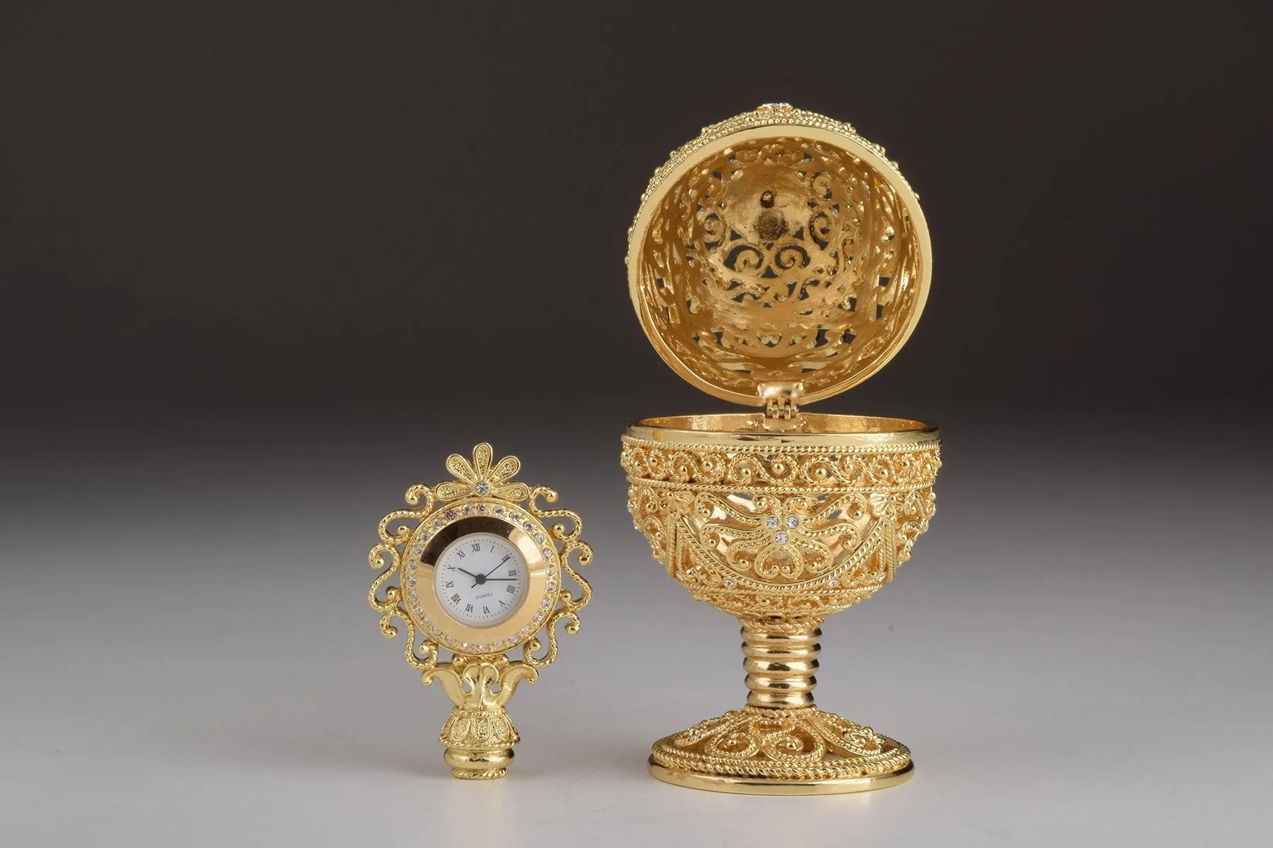 Gold Faberge Egg with Clock Inside