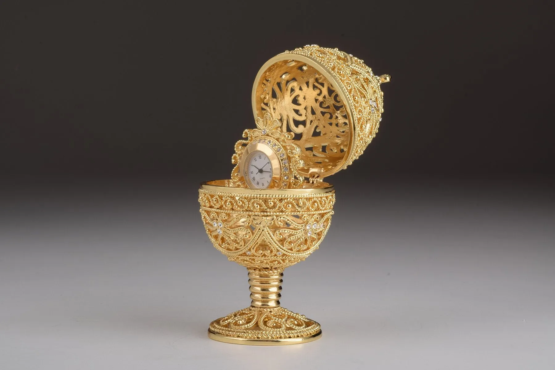 Gold Faberge Egg with Clock Inside