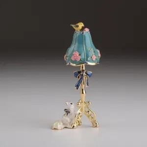Gold Standing Lamp with Cat and Bird