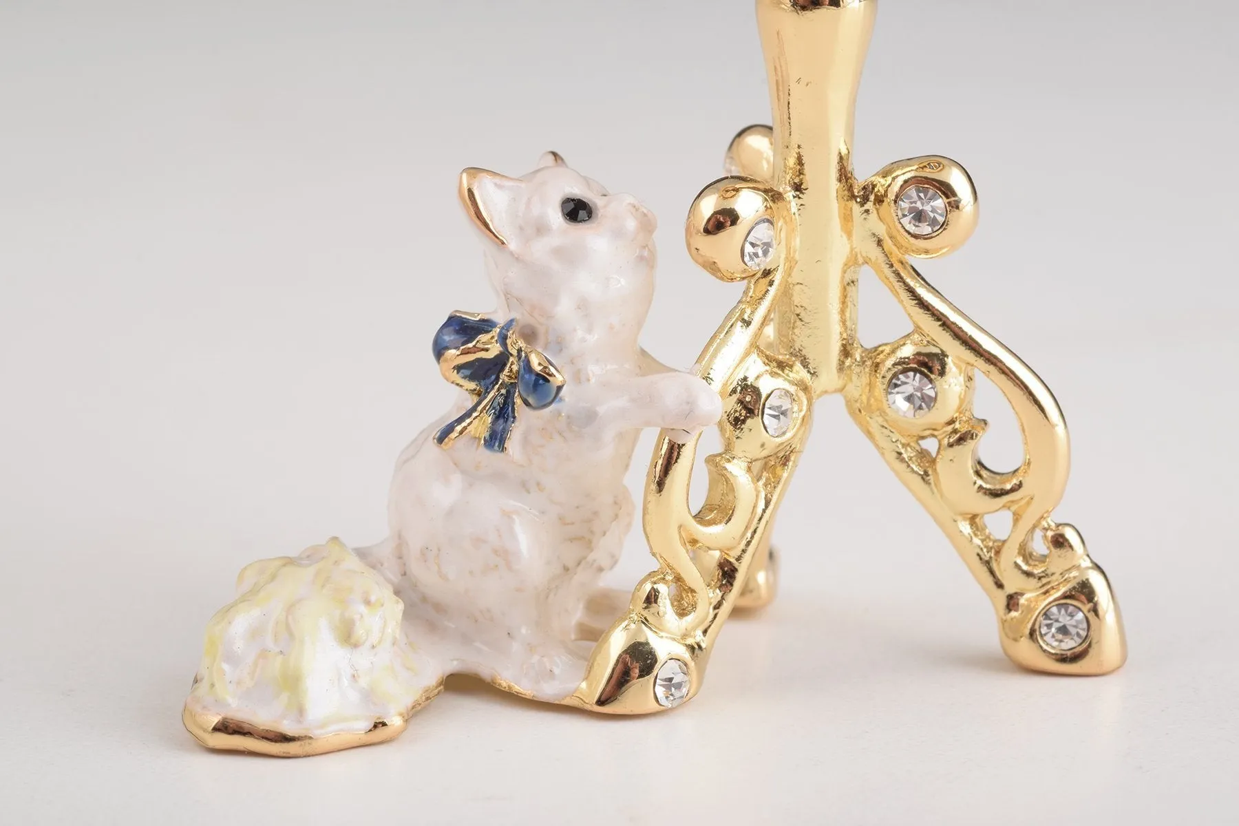 Gold Standing Lamp with Cat and Bird