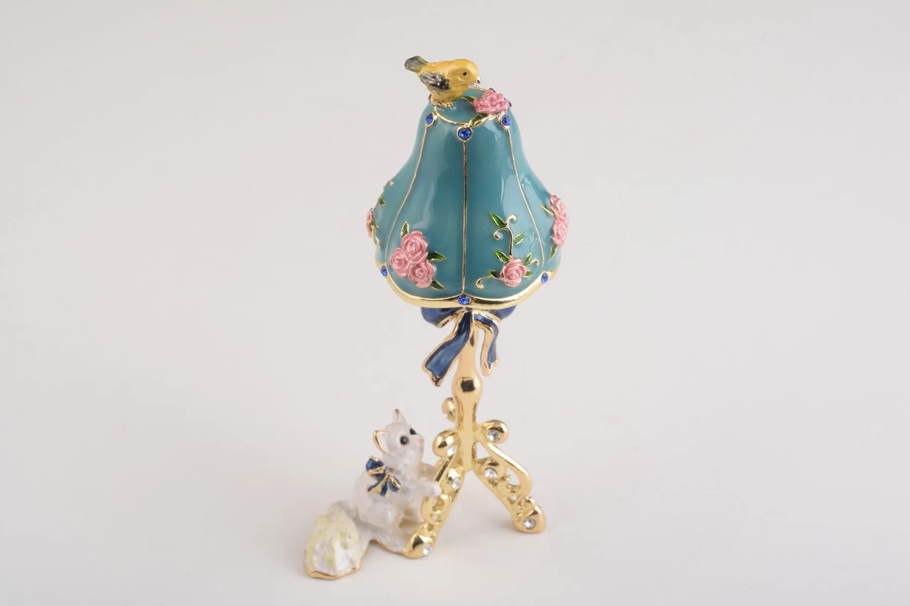 Gold Standing Lamp with Cat and Bird