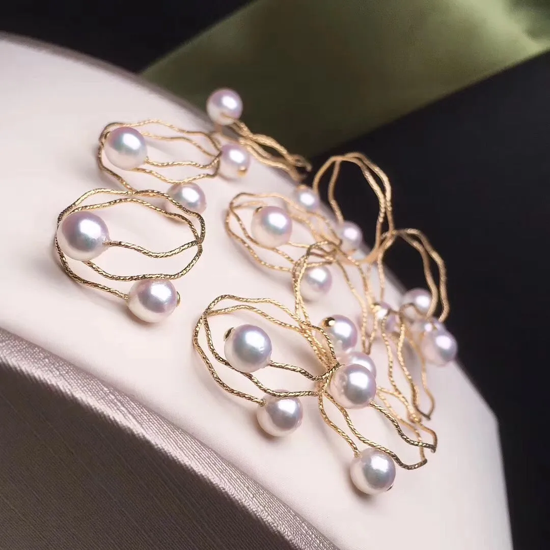 Golden Circles Double Japanese Akoya Pearls Ring