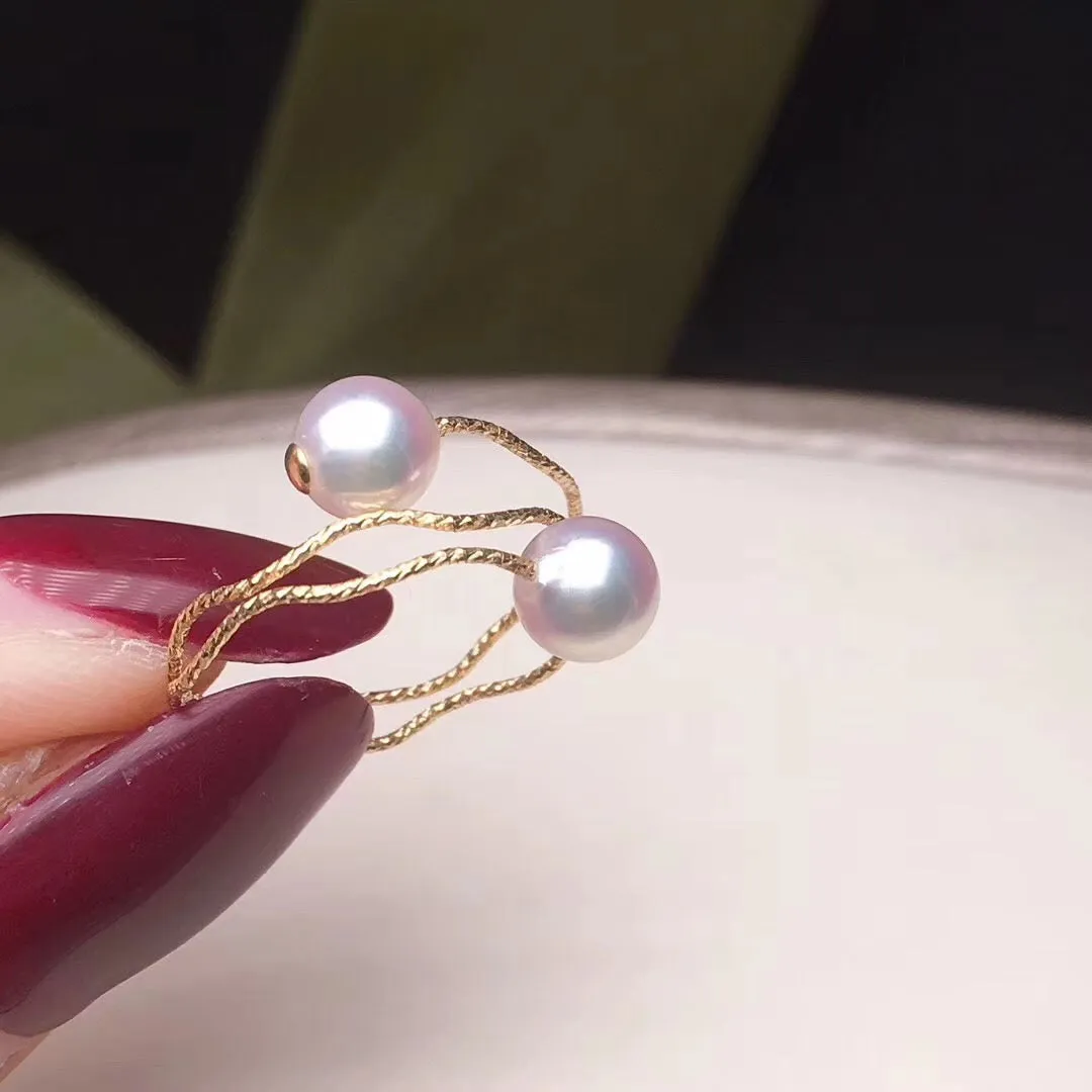 Golden Circles Double Japanese Akoya Pearls Ring