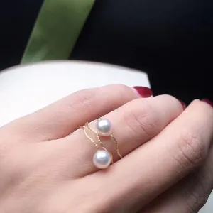 Golden Circles Double Japanese Akoya Pearls Ring