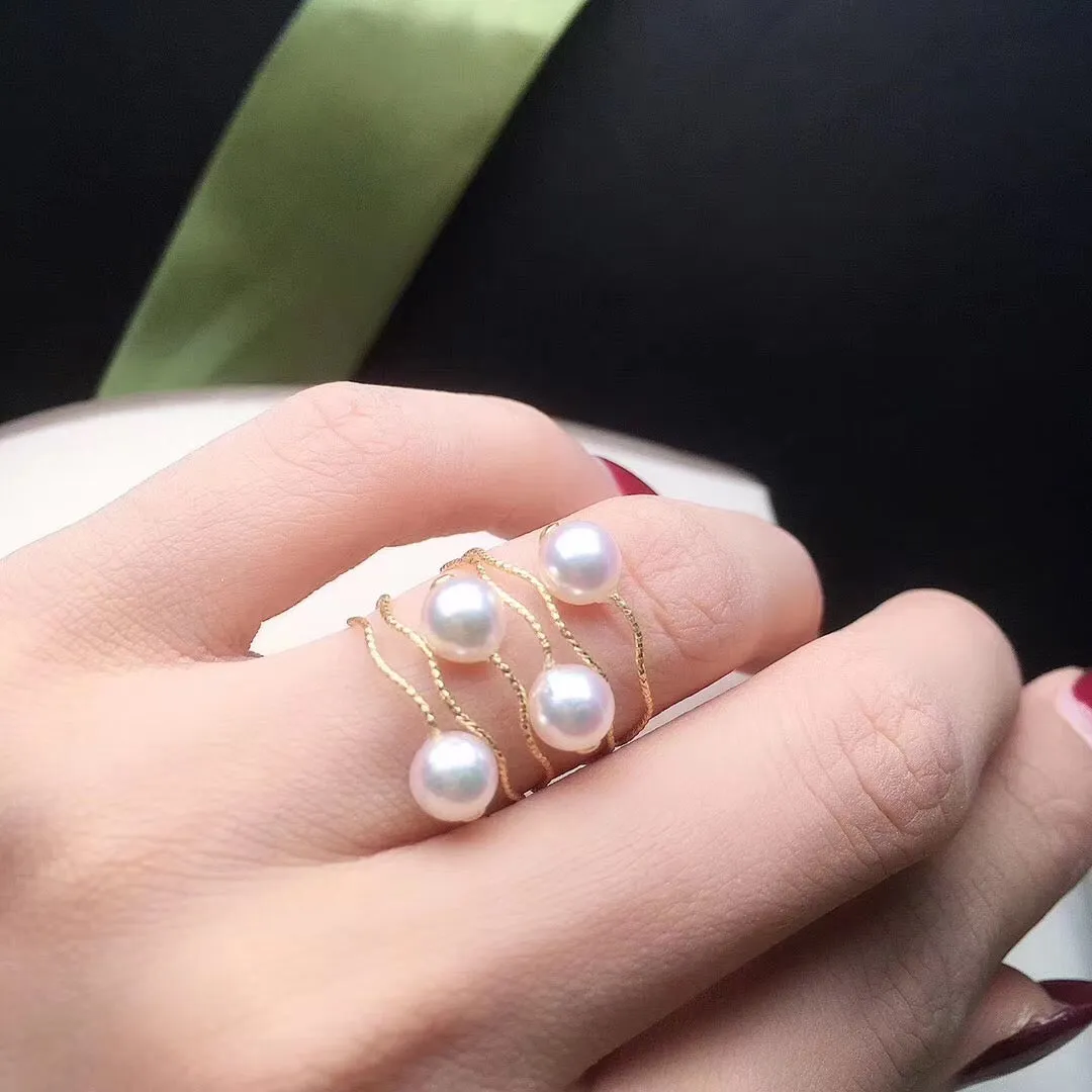 Golden Circles Double Japanese Akoya Pearls Ring