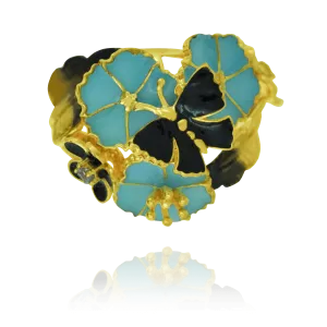 Golden Enamel Flower Ring