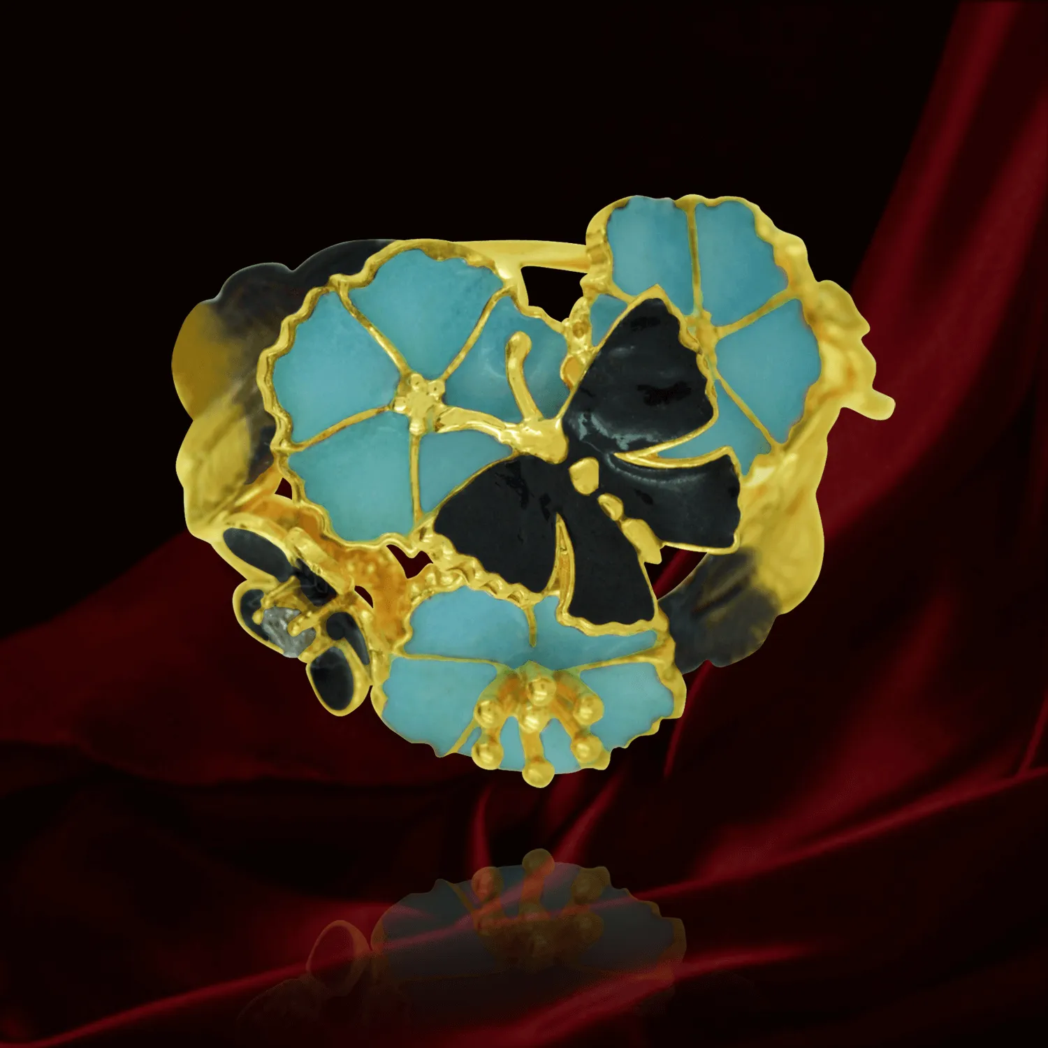 Golden Enamel Flower Ring