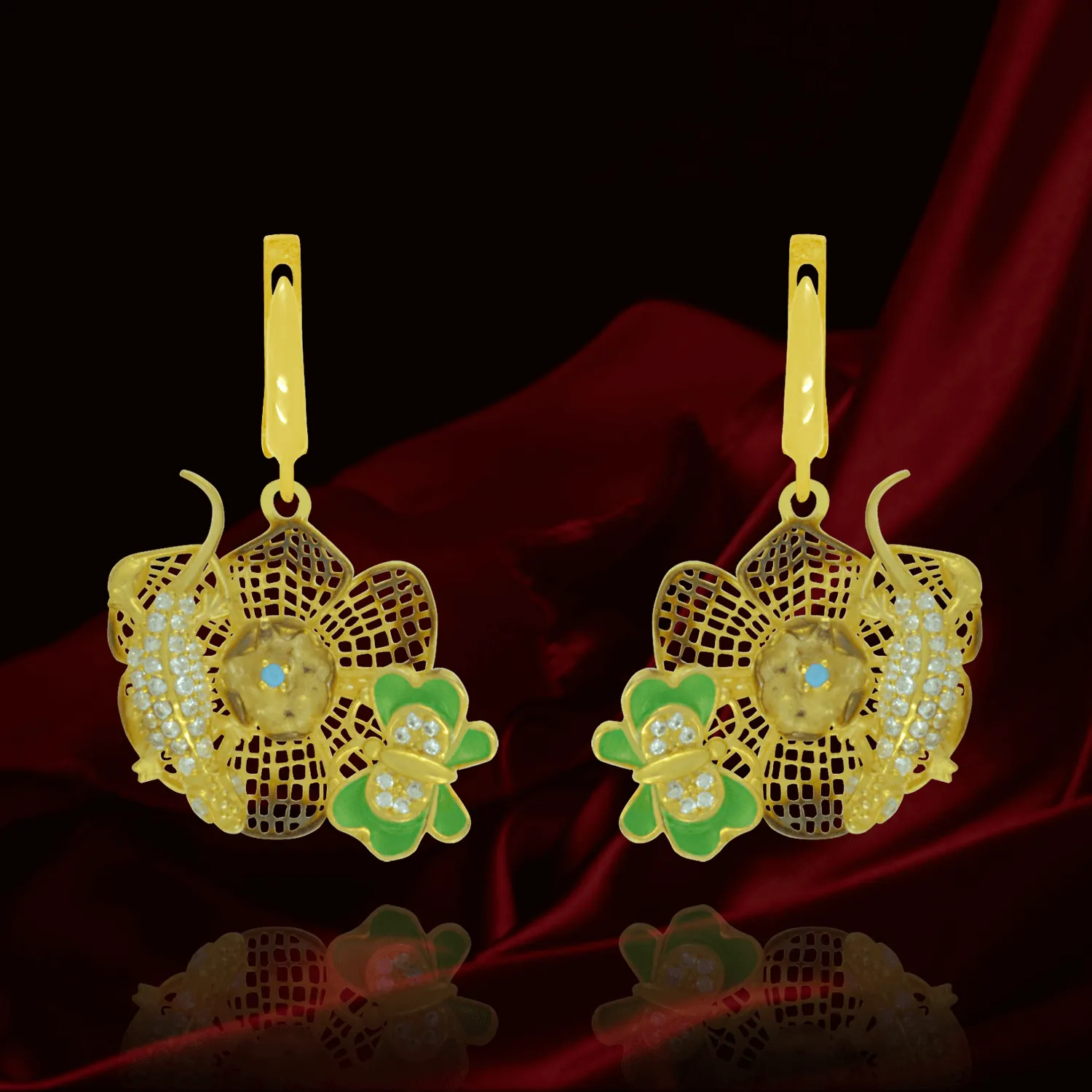 Golden Filigree Flower Earrings