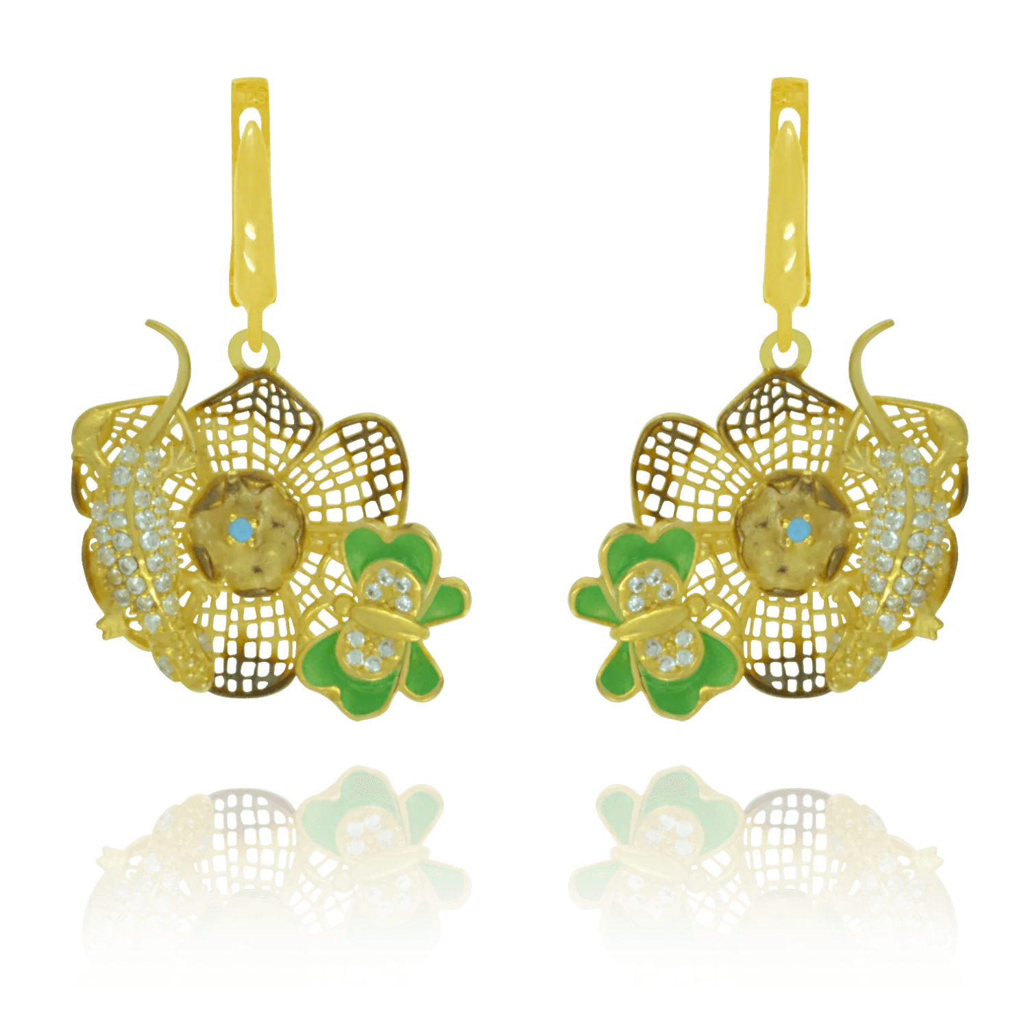 Golden Filigree Flower Earrings