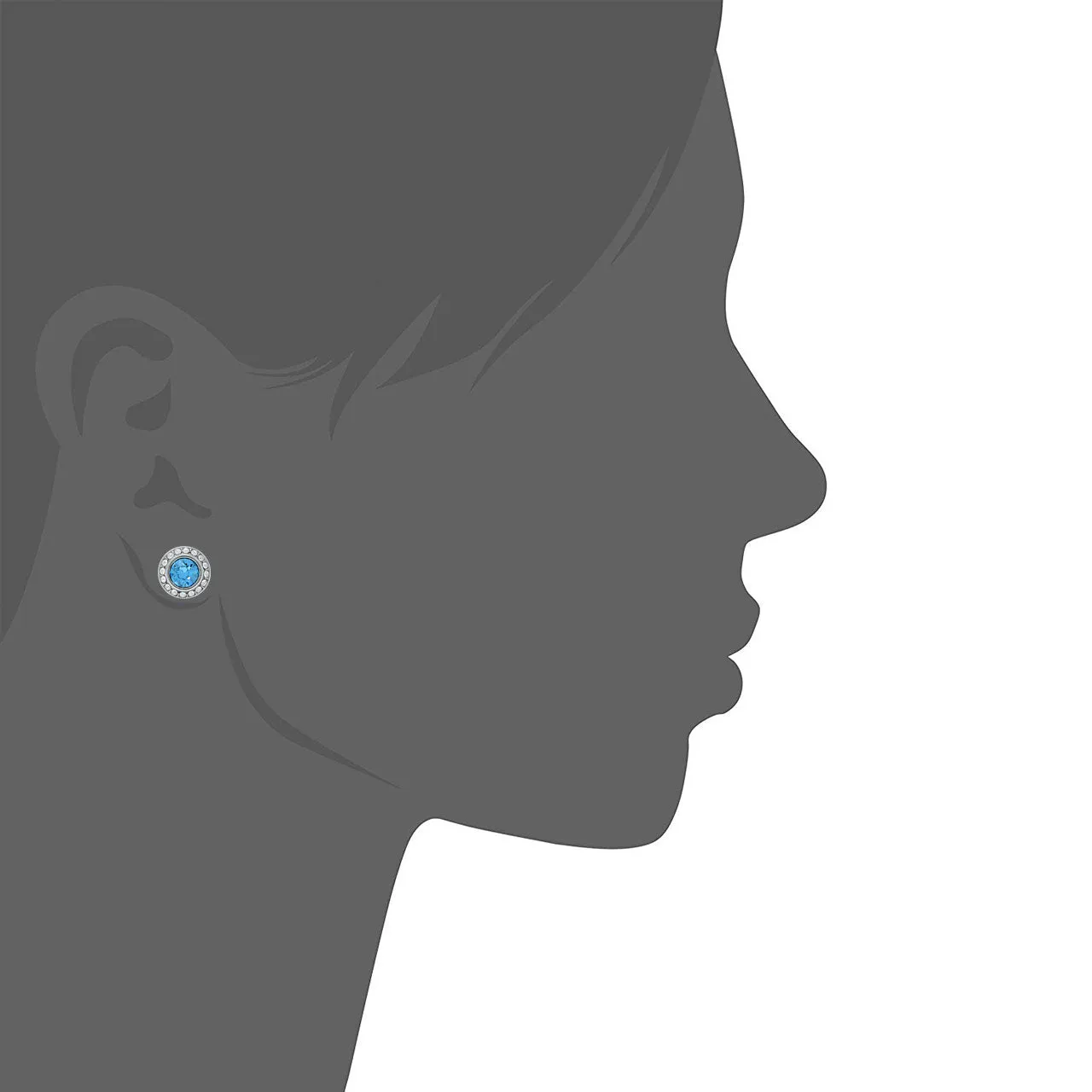 Halo Pave Stud Earrings with Blue Aquamarine Round Crystals from Swarovski Silver Toned Rhodium Plated