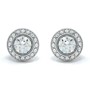 Halo Pave Stud Earrings with White Clear Round Crystals from Swarovski Silver Toned Rhodium Plated