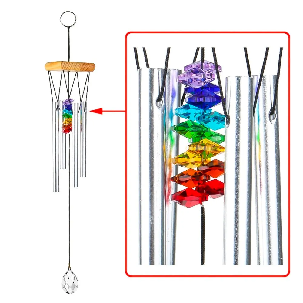 H&D Wind Chimes with Rainbow Chakra Sun Catchers Crystal Ball Prism Windchime