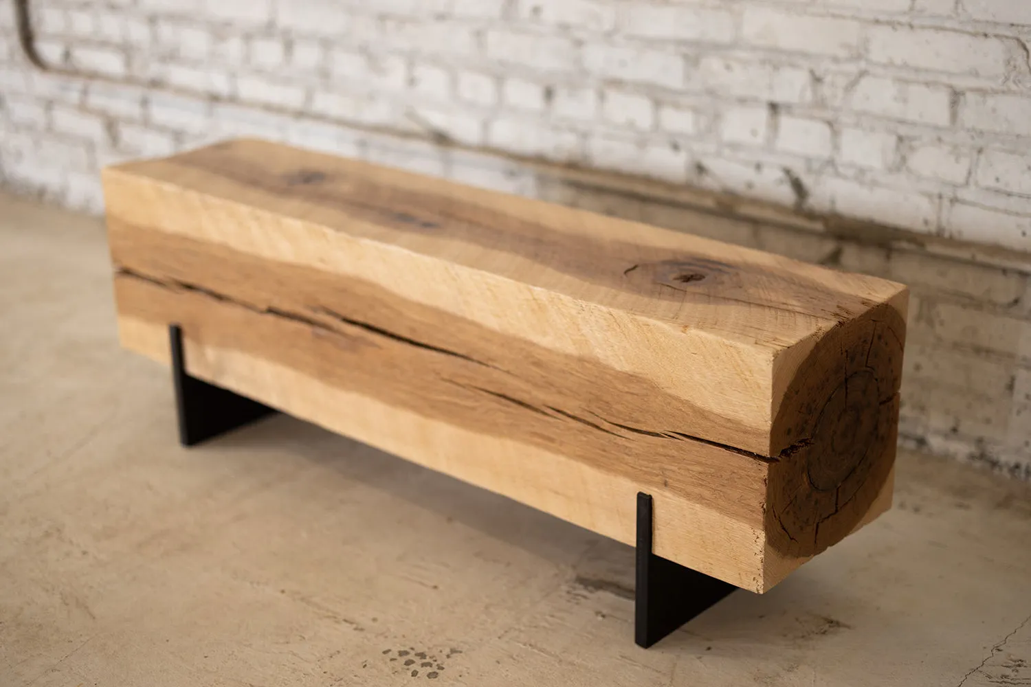 Hickory Wood Knife Beam Bench | Reclaimed Solid Wood Bench