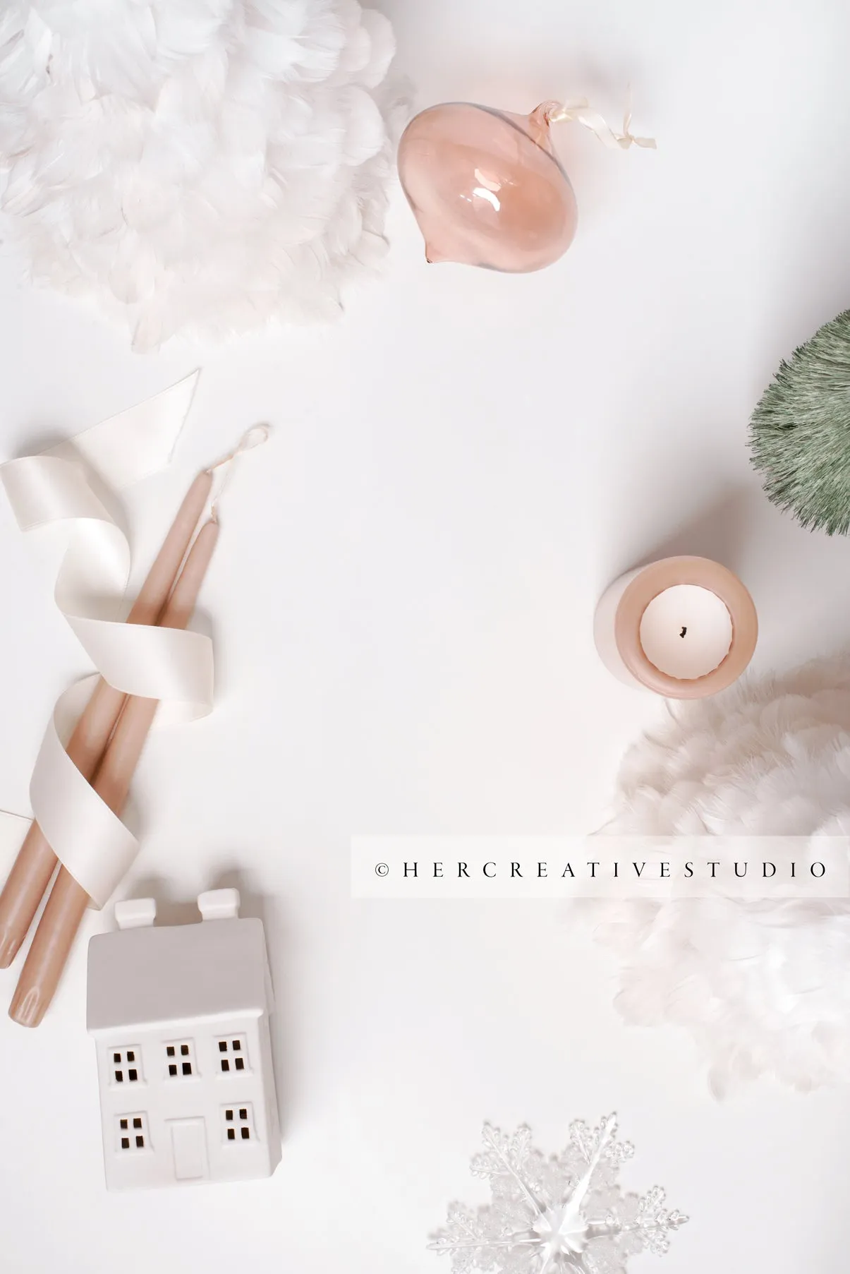 Holiday Styled Image with Snowflake, Trees & Candles