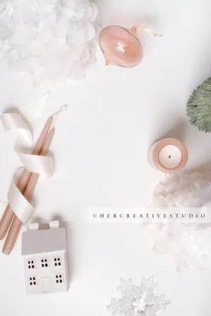 Holiday Styled Image with Snowflake, Trees & Candles