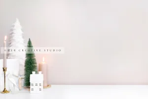 Holiday Tablescape with Nude Candles & Trees, Styled Stock