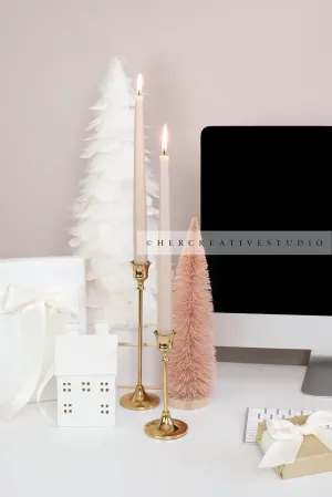Holiday Workspace with Trees & Candles, Styled Stock