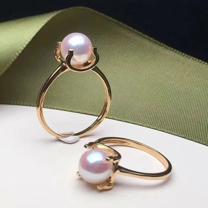 Intense Gold Nested Akoya Pearl Ring, 7.0-7.5 mm