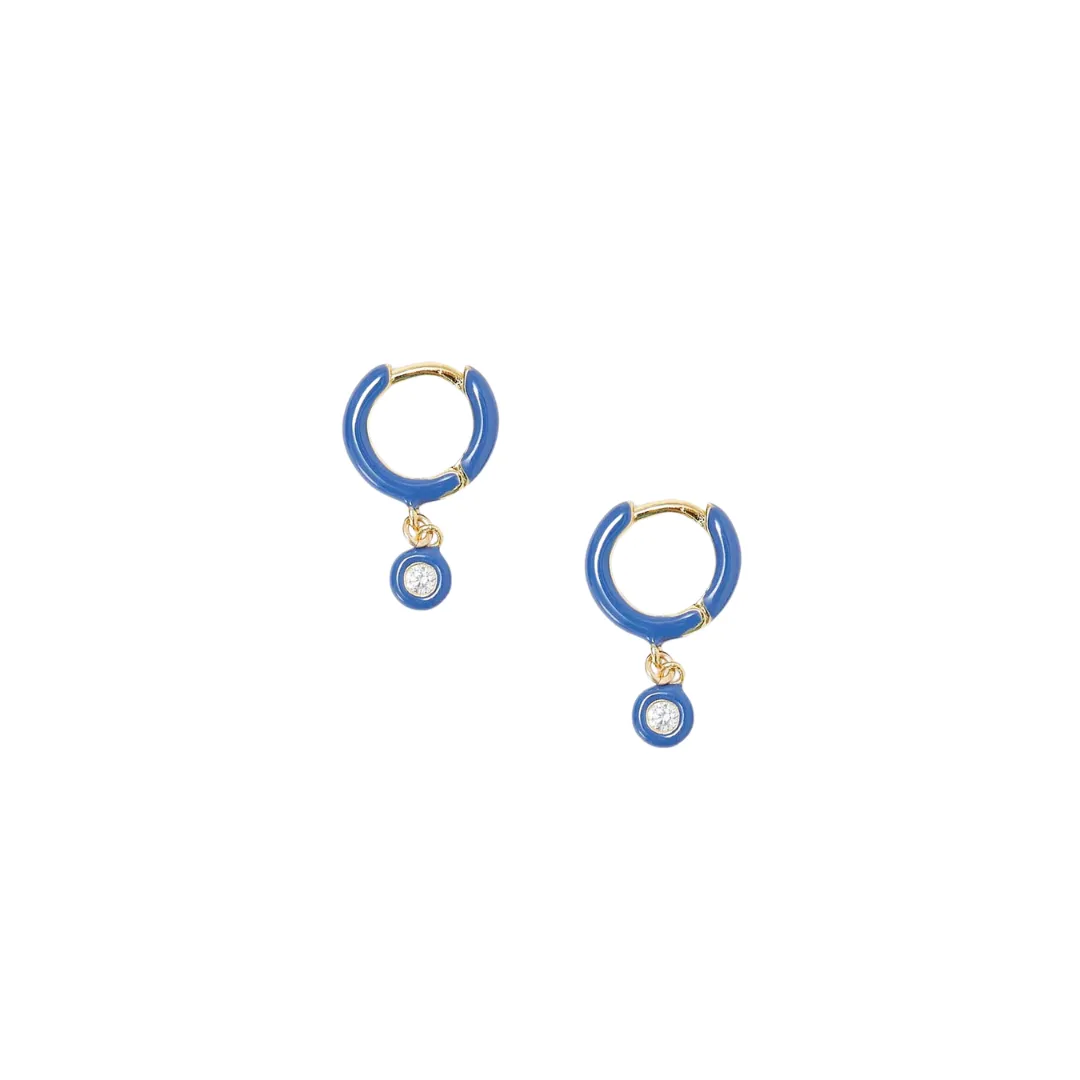 Iris Blue Enamel Diamond Huggies