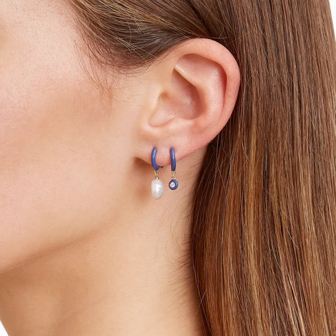 Iris Blue Enamel Diamond Huggies