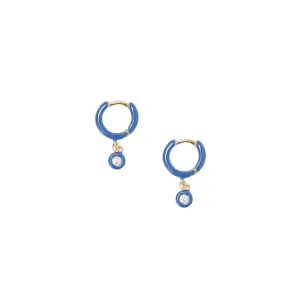 Iris Blue Enamel Diamond Huggies