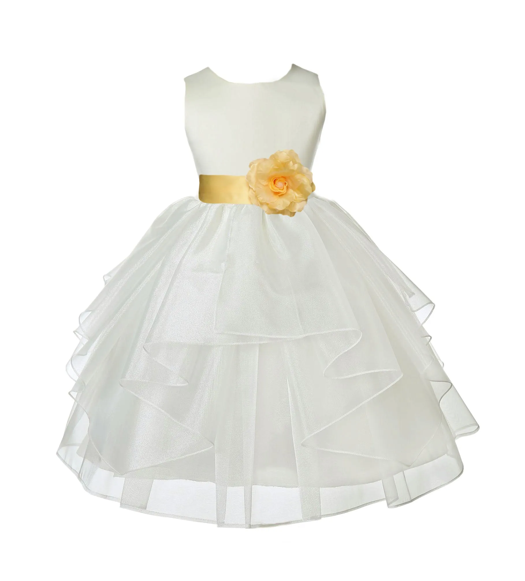 Ivory Satin Shimmering Organza Flower Girl Dress Junior Formal Pageant Baptism Christening 4613T(4)