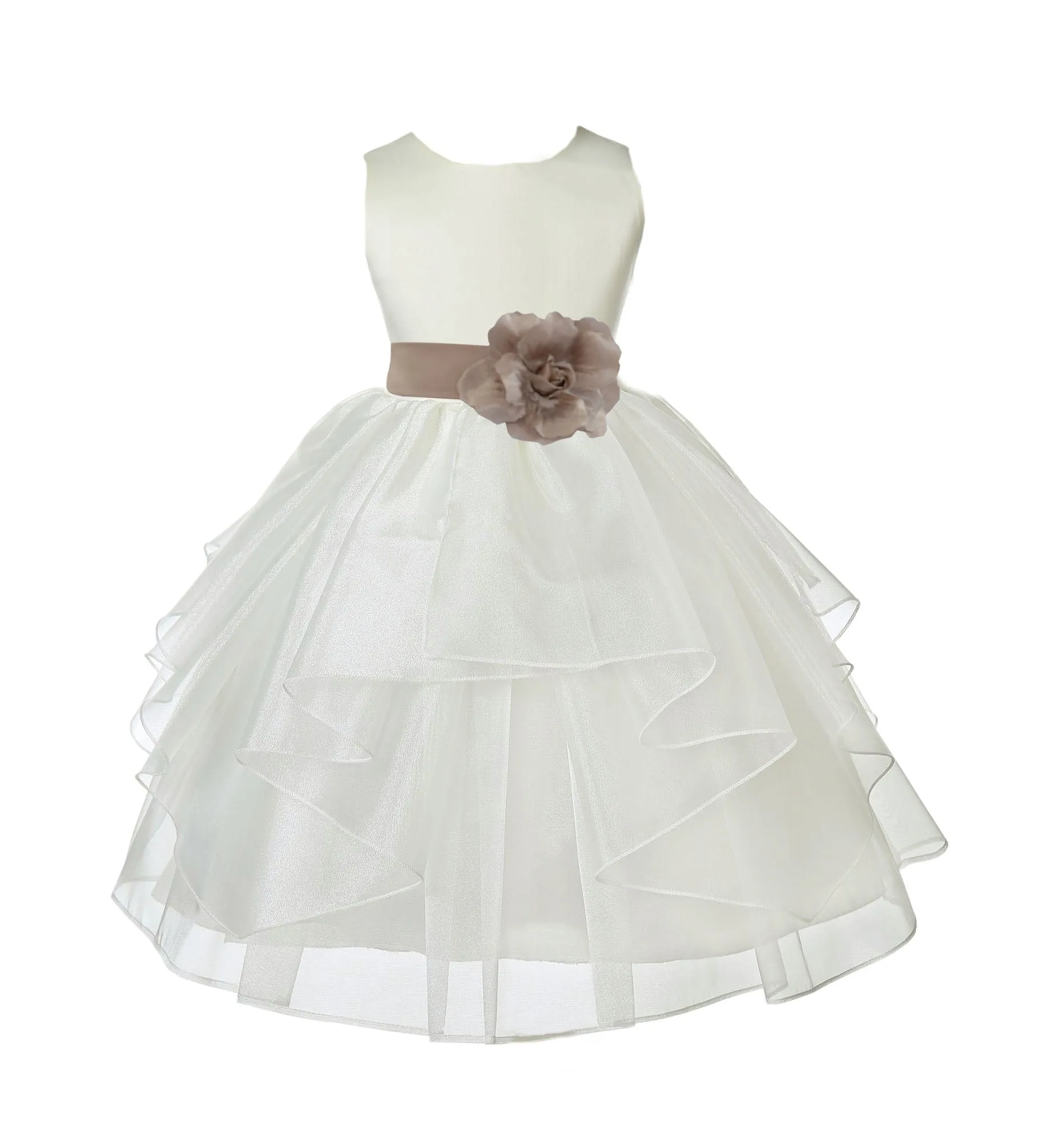 Ivory Satin Shimmering Organza Flower Girl Dress Junior Formal Pageant Baptism Christening 4613T(4)