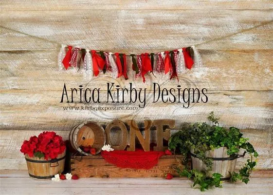 Kate Simple Strawberry ONE Birthday Backdrops Designed by Arica Kirby