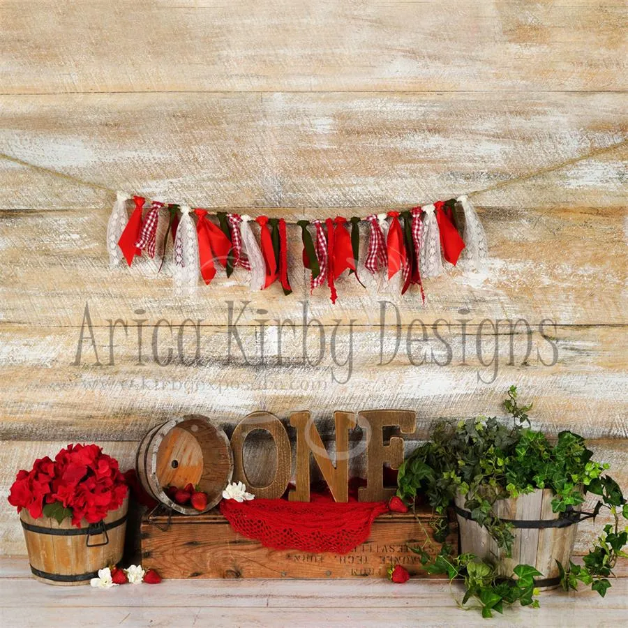 Kate Simple Strawberry ONE Birthday Backdrops Designed by Arica Kirby