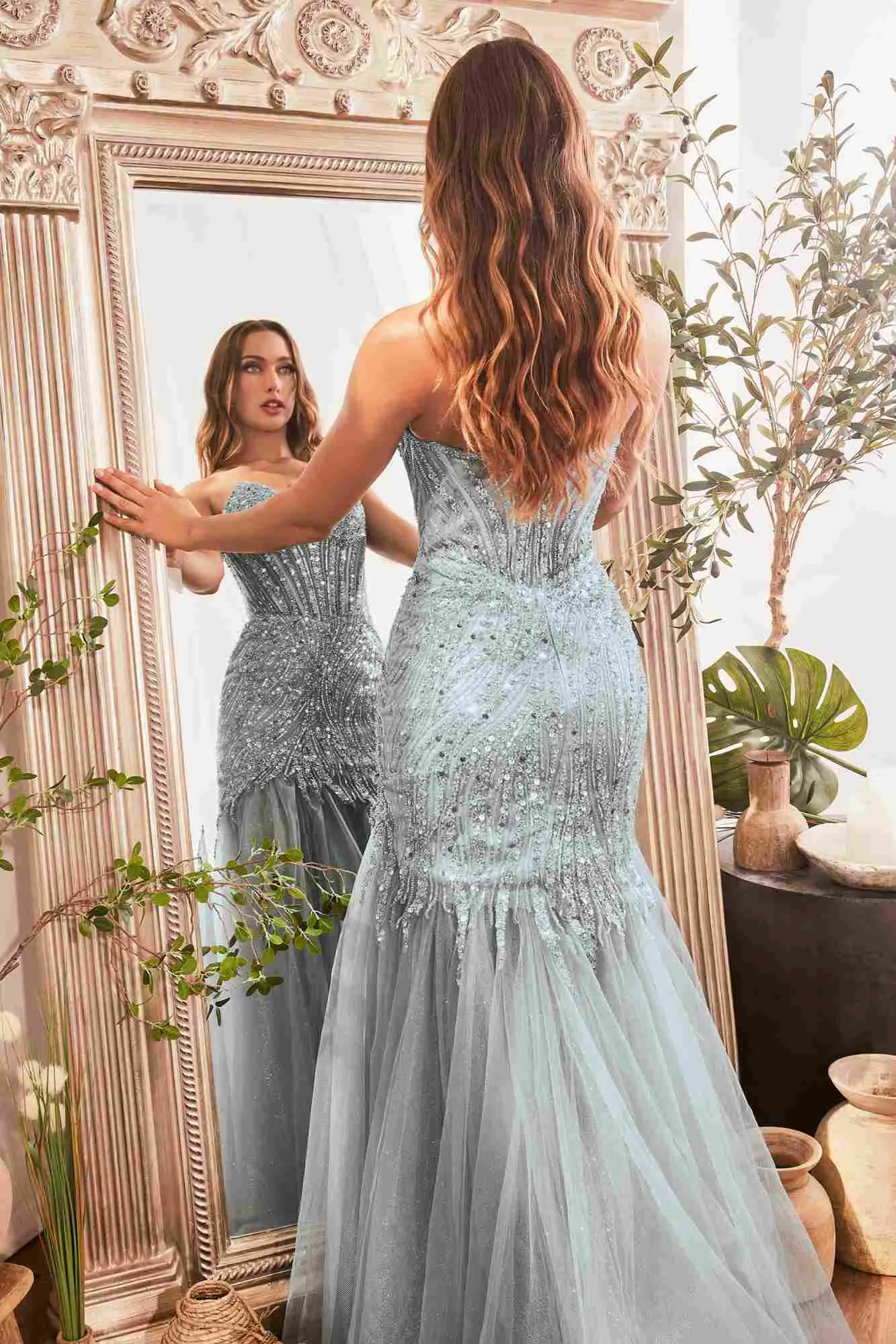 Ladivine CD0214 Strapless Pointed Cup Beaded Mermaid Dress