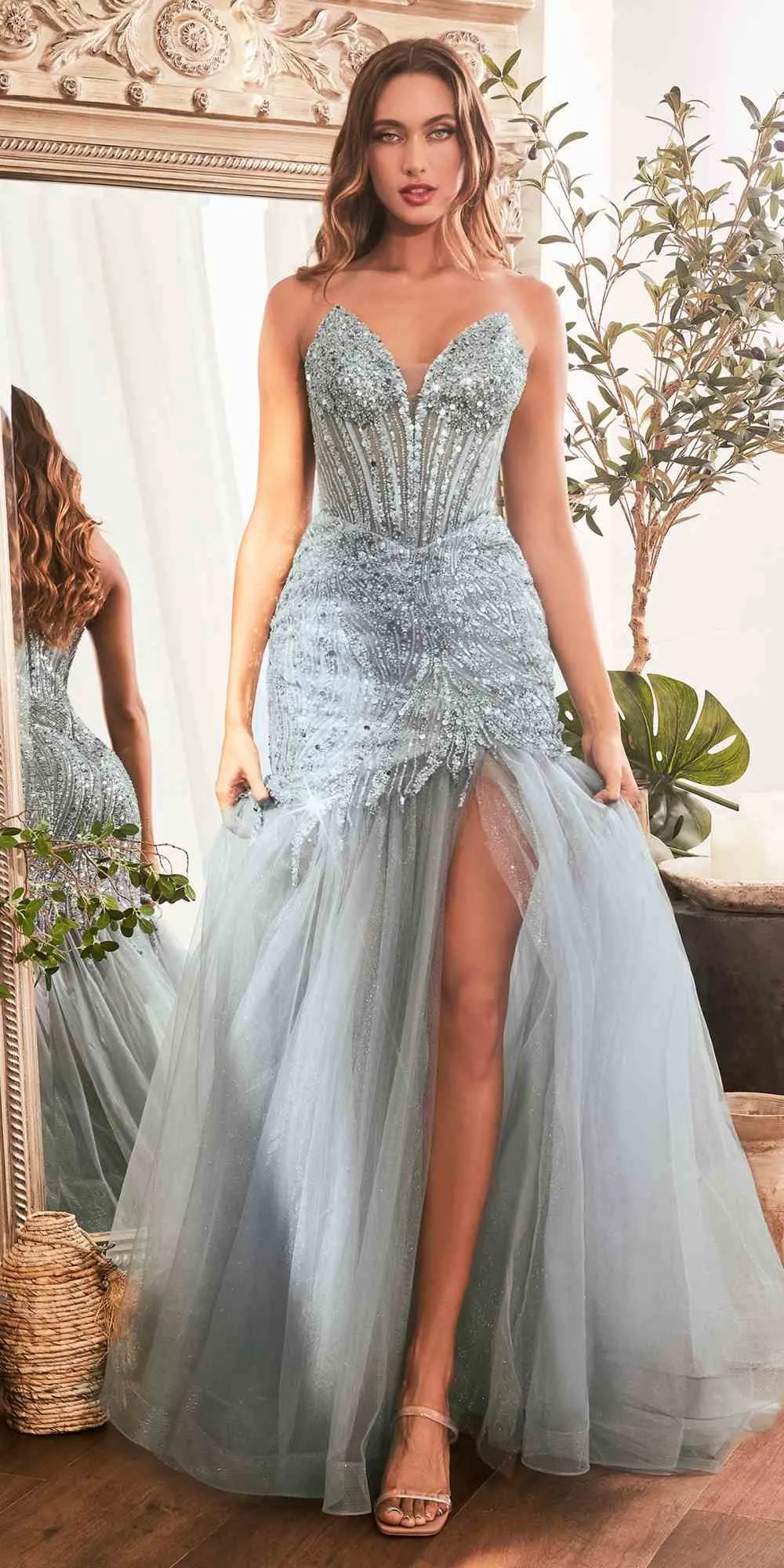 Ladivine CD0214 Strapless Pointed Cup Beaded Mermaid Dress