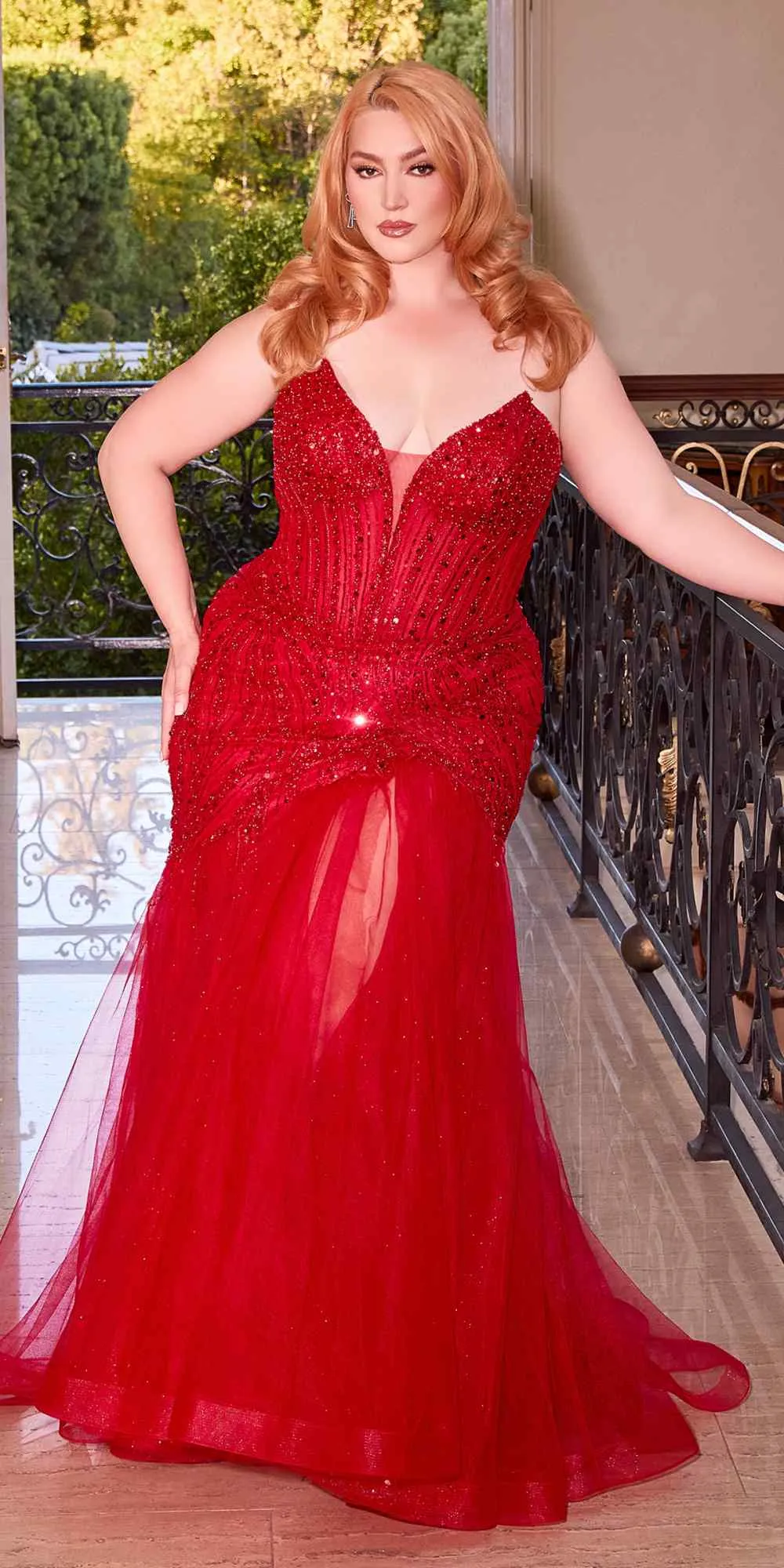 Ladivine CD0214 Strapless Pointed Cup Beaded Mermaid Dress