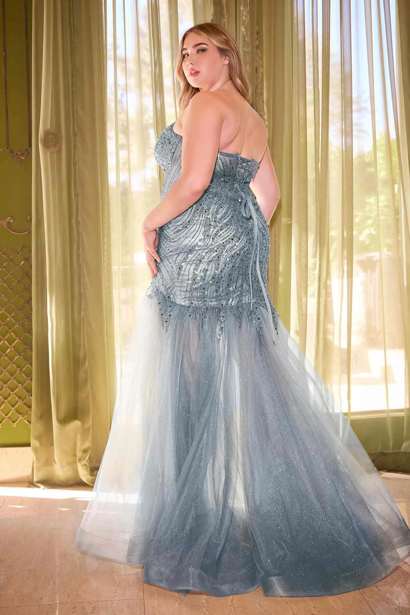 Ladivine CD0214 Strapless Pointed Cup Beaded Mermaid Dress