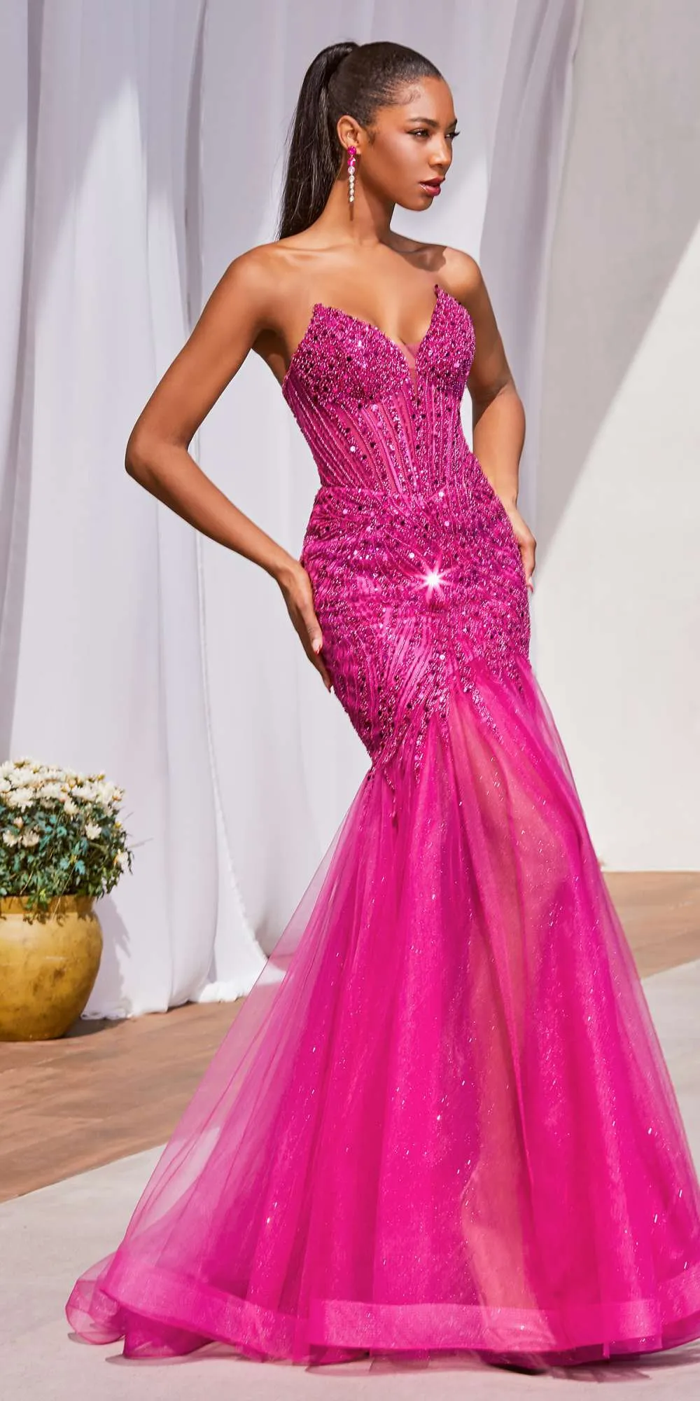 Ladivine CD0214 Strapless Pointed Cup Beaded Mermaid Dress