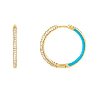 Large CZ X Enamel Huggie Earring