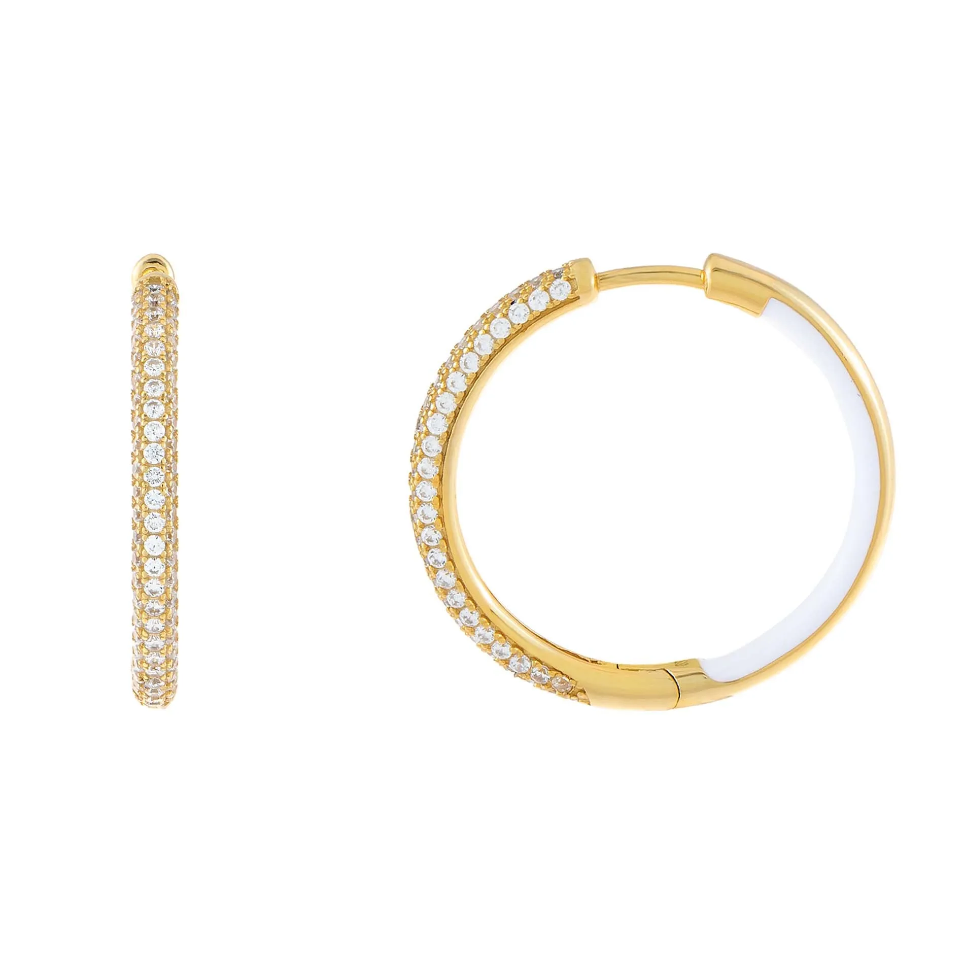 Large CZ X Enamel Huggie Earring