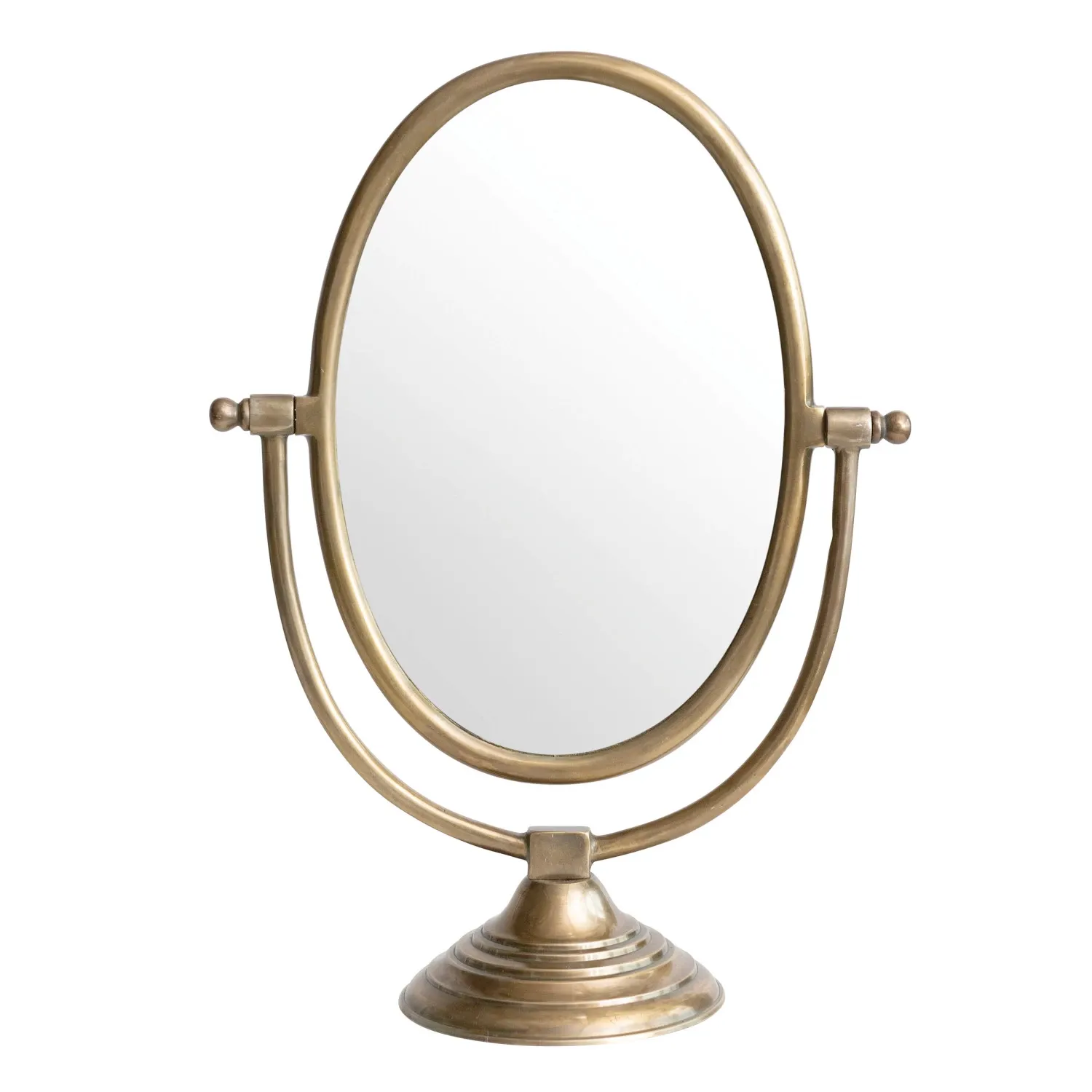 Large framed table mirror on antique brass stand